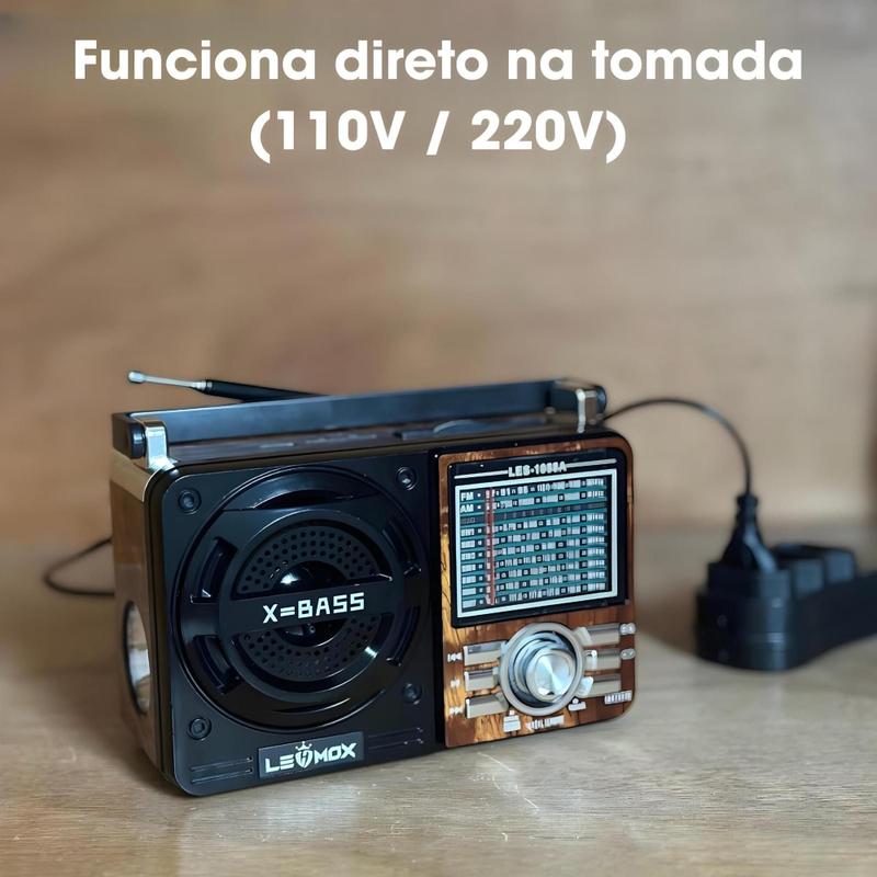 Rádio Retrô AM FM USB Receptor 9 Bandas Recarregável B-Max BM